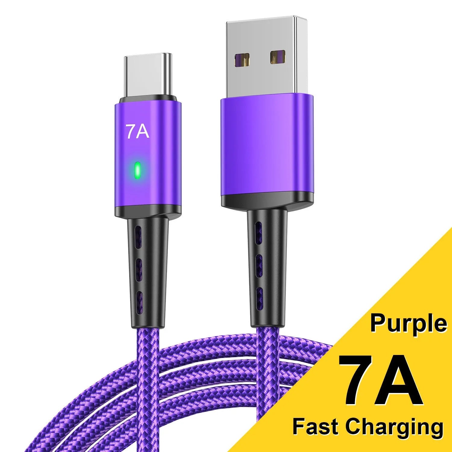 7A braided USB-C charging cable in 2 metre length with aluminium alloy connector, black colour