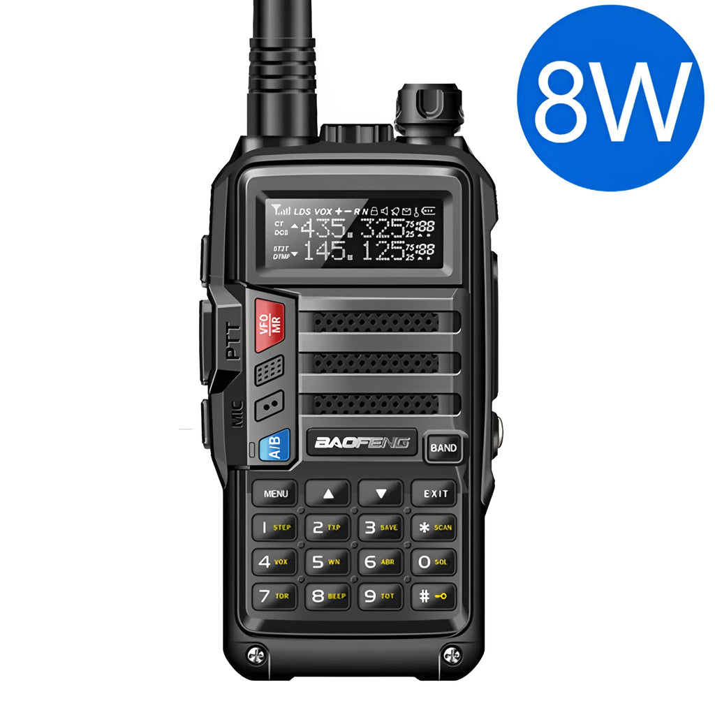 8W VHF/UHF handheld walkie-talkie station with antenna and 2800mAh lithium battery