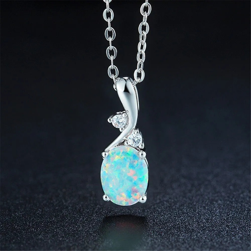 Water drop opal pendant necklace with O-shaped chain, rose gold electroplated finish