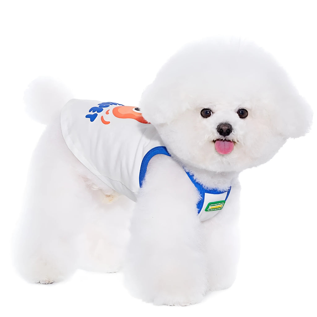 Beige cotton blend pet summer bra top for small dogs like Bichon Maltese, size XXS to 2XL