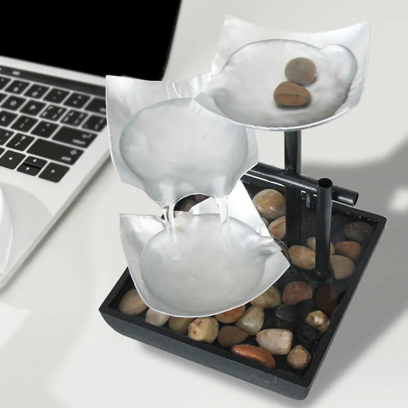 Desktop flowing water fountain ornament with alloy plastic construction and colour plating finish in JR001 colour