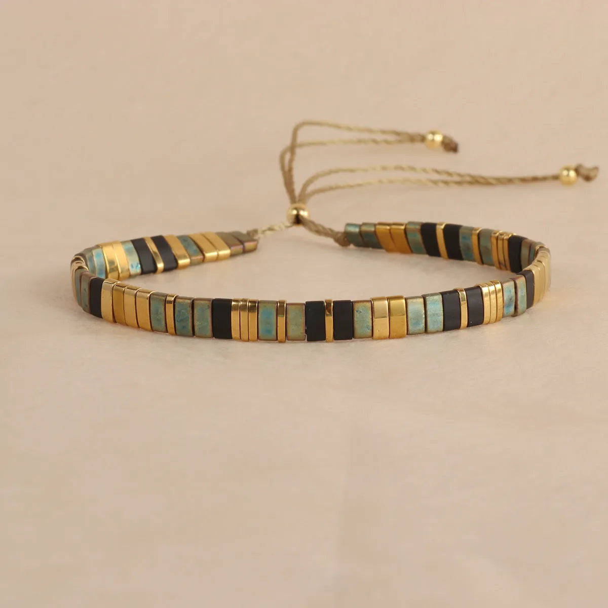 European fashion beaded bracelet with geometric glass and glaze beads in five colour options