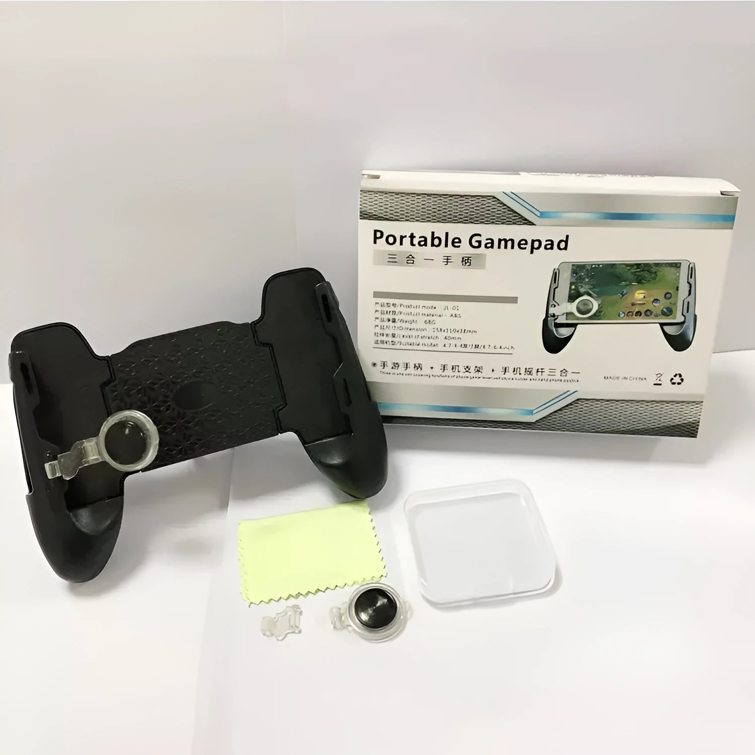 Black three-in-one mobile game handle with 270-degree folding suction cup and stretchable design for 4.5-6 inch phones