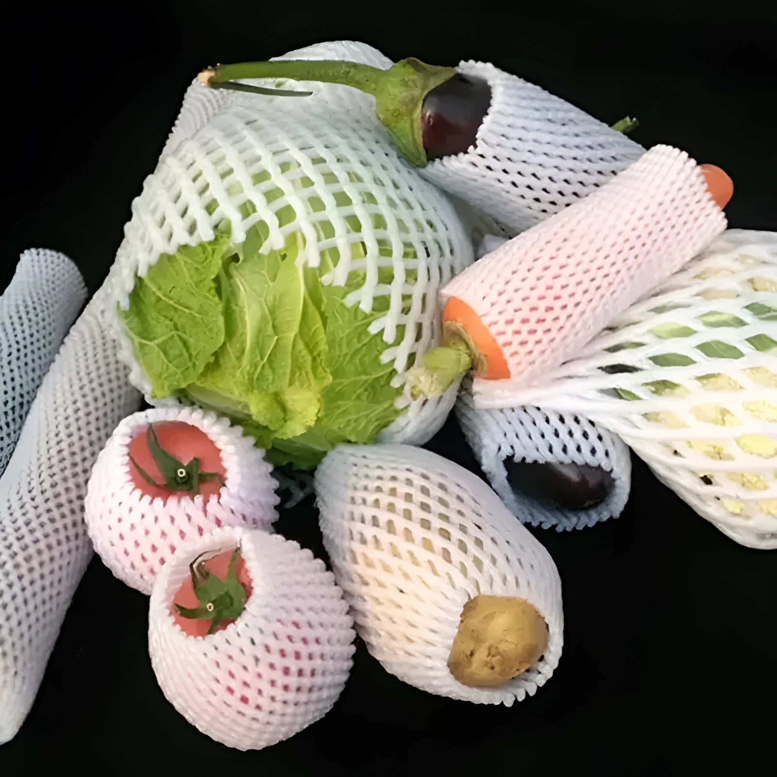 White foam protective net cover pack showing multiple size options for packaging protection