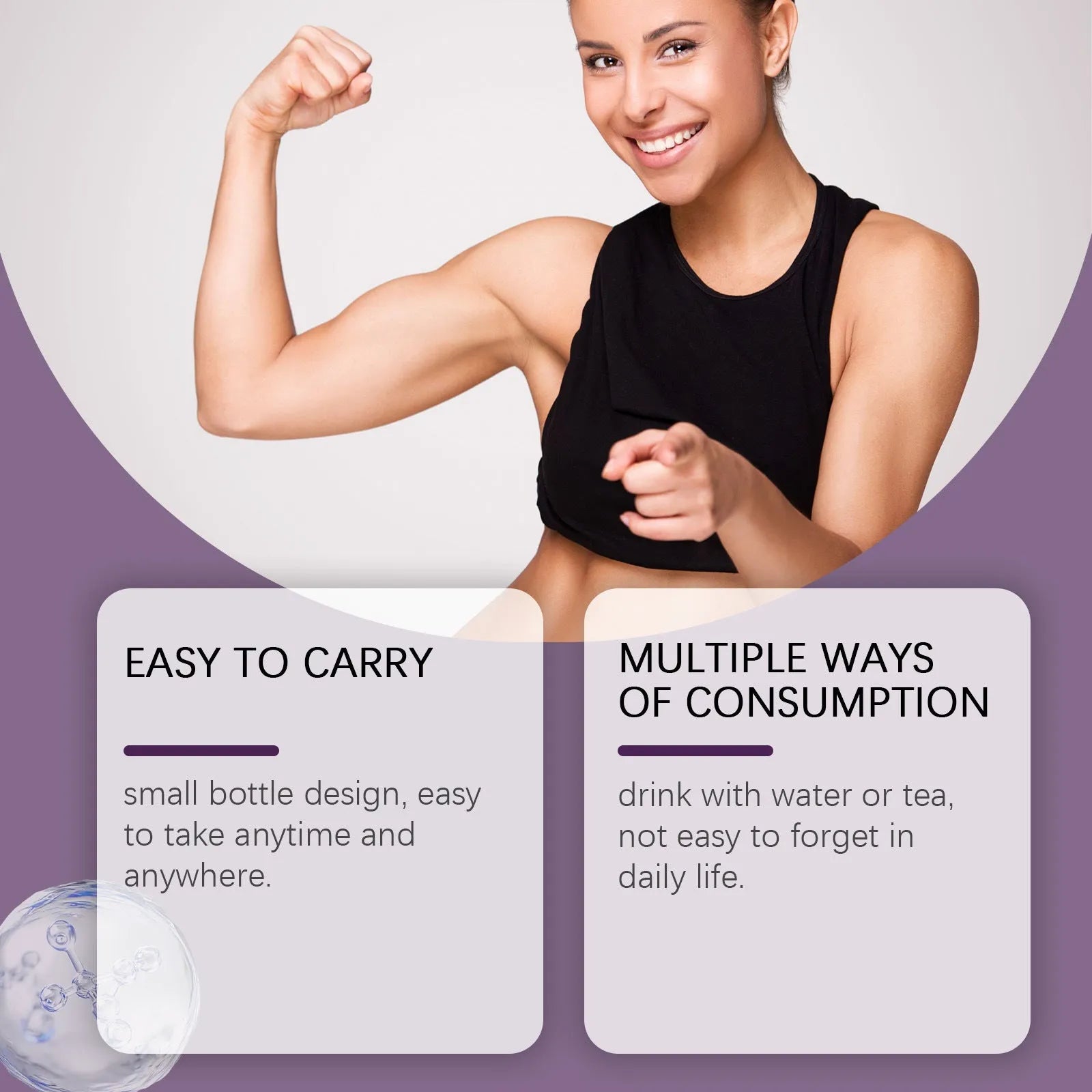 60ml bottle of balance-relieving liquid supplement drops with a dropper on a white background.