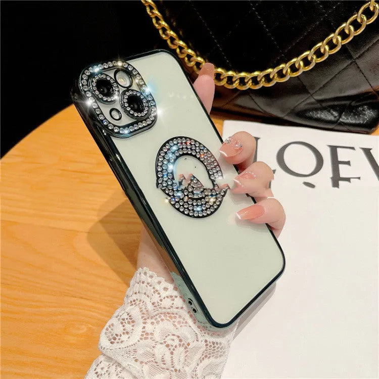 Diamond ring electroplate TPU phone case with rhinestones for iPhone 14 Pro Max in black colour