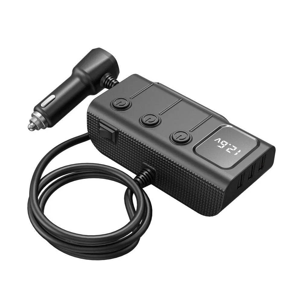 GC01 black one-to-three USB car cigarette lighter splitter with three independent ports and 12-24V input