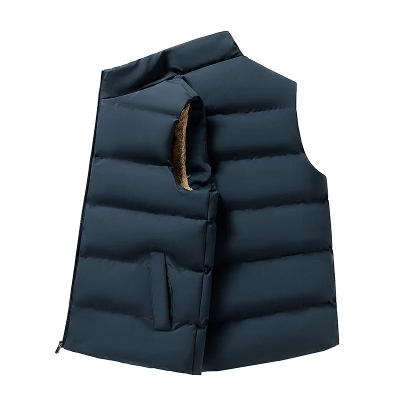Lambswool men's down cotton vest clip outer wear in solid colour, unhooded, slim fit, polyester fibre
