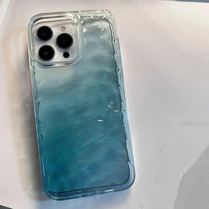 Faded blue water pattern silicone phone case for iPhone shockproof anti-drop