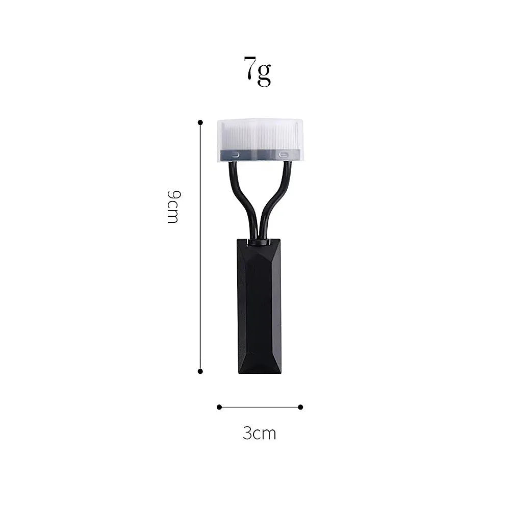 Portable semi-arc stainless steel needle eyelash brush with short handle in black for lash grooming