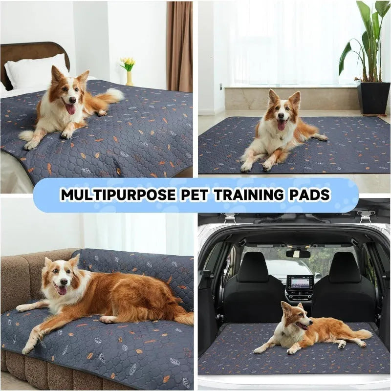 Dark gray leaves washable dog urine pad, non-slip cloth training mat in four sizes