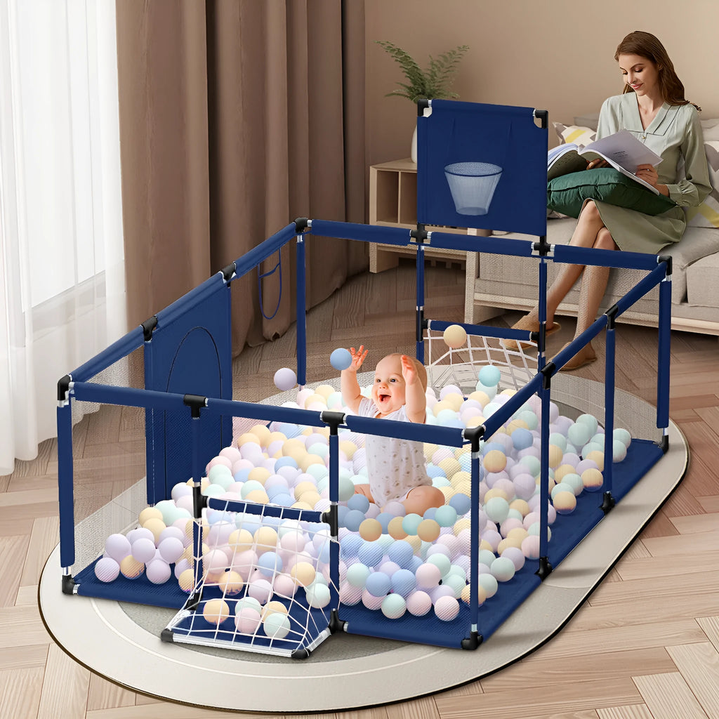 Stainless steel frame children's playpen tent with Oxford cloth enclosure in blue colour