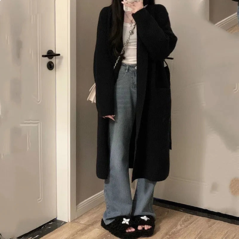 Women's loose Chenille knit cardigan sweater in dark grey with 3D stitching pattern and regular sleeves