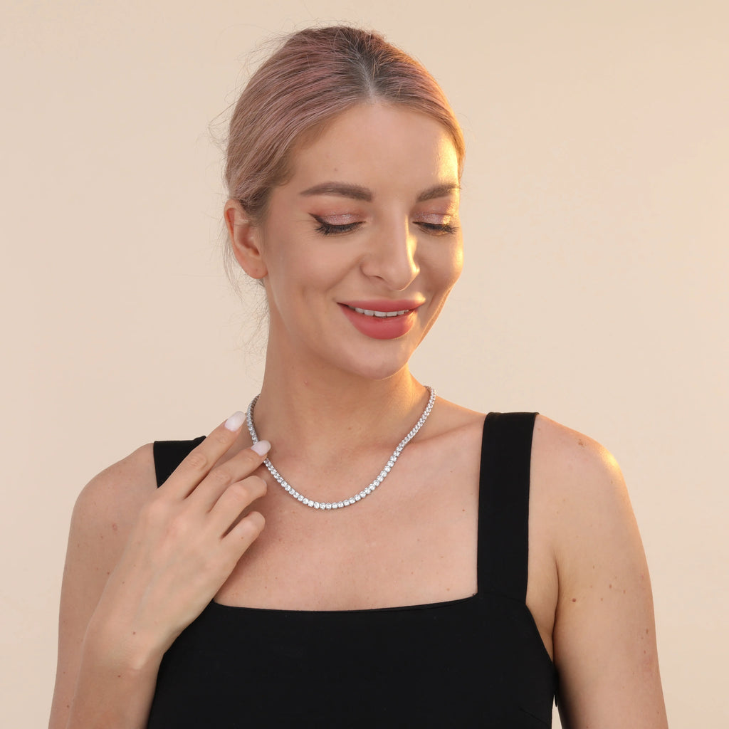 925 sterling silver tennis chain with 4mm cubic zirconia stones, white gold plated, silver colour