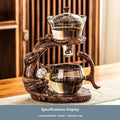 Dragon Year lazy glass automatic tea set in green gray walnut with bowl, base, and fair cup