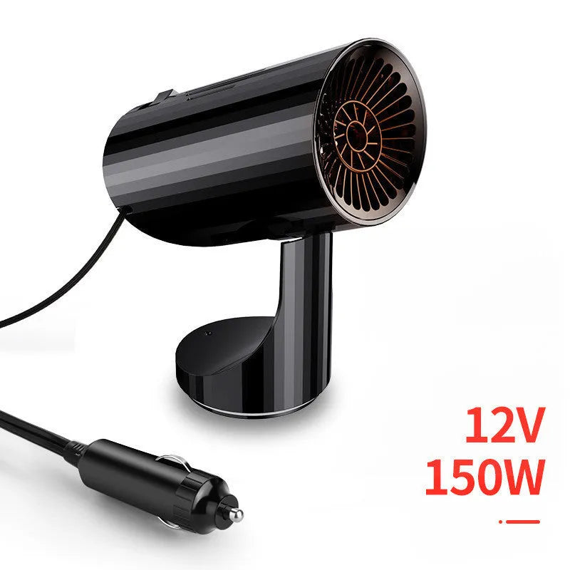 Black 150W car heater with ABS body, 12V or 24V, overheating protection, low noise, air purification option.