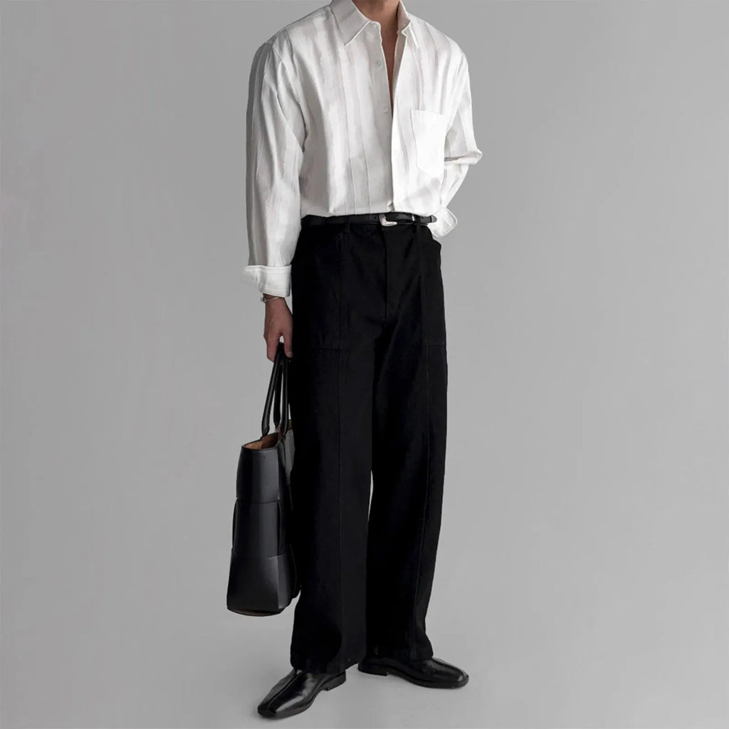 Long sleeve loose fit black polyester cardigan shirt with front pocket