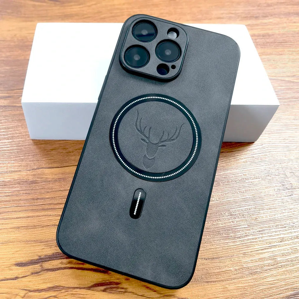 Magnetic imitation leather phone case with sheepskin pattern in black for iPhone