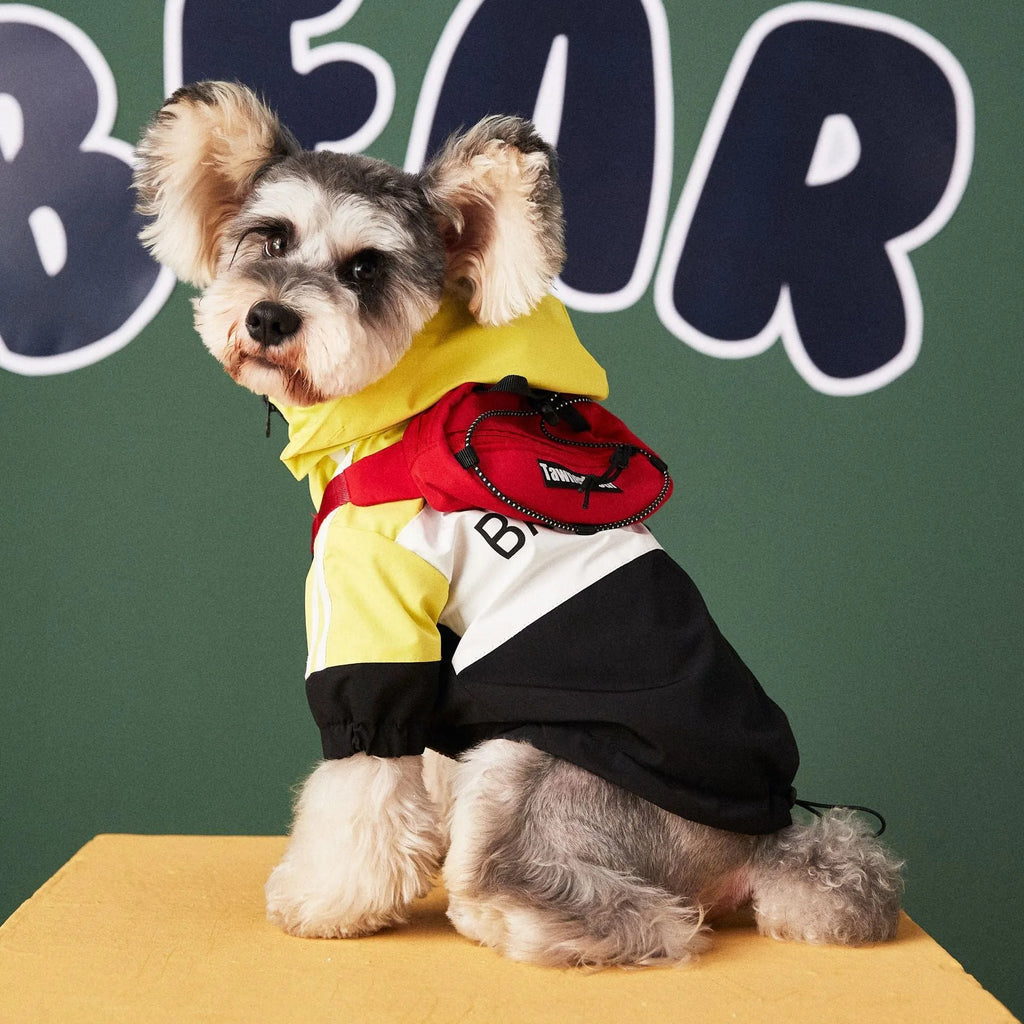 Waterproof polyester dog raincoat jacket in red, Asian sizing S to 3XL