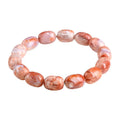 Natural cherry agate barrel bead bracelet with geometric shape and ruyi design elements
