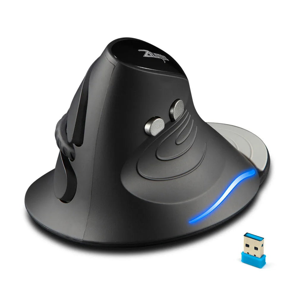 Wired ergonomic vertical snail-type mouse in black with 1.8m cable and 6 buttons
