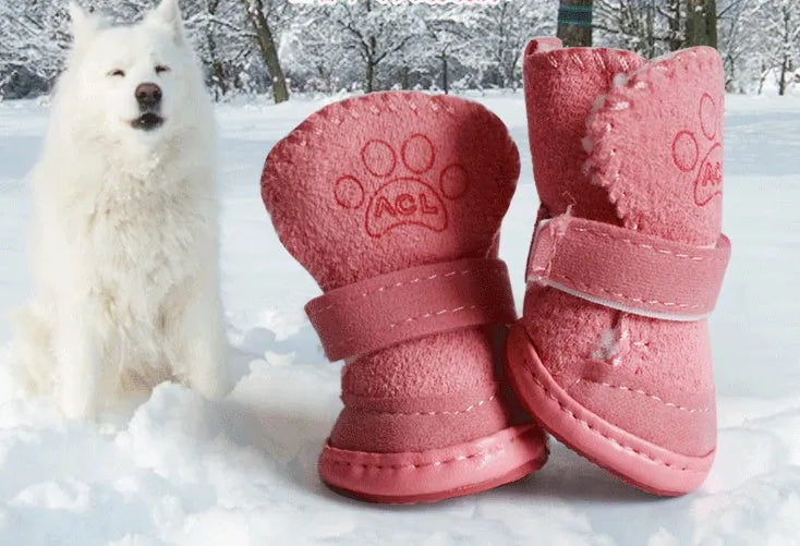 Khaki velvet dog snow boots set of four for small medium dogs winter warm paw protection
