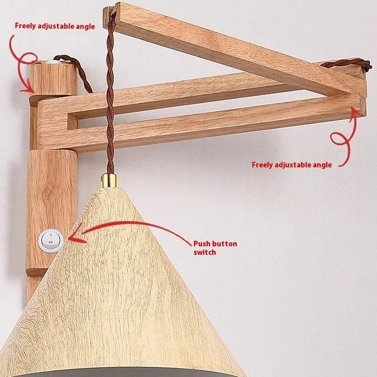 American retro bedroom bedside lamp with rocker arm, 20cm walnut colour shade on table