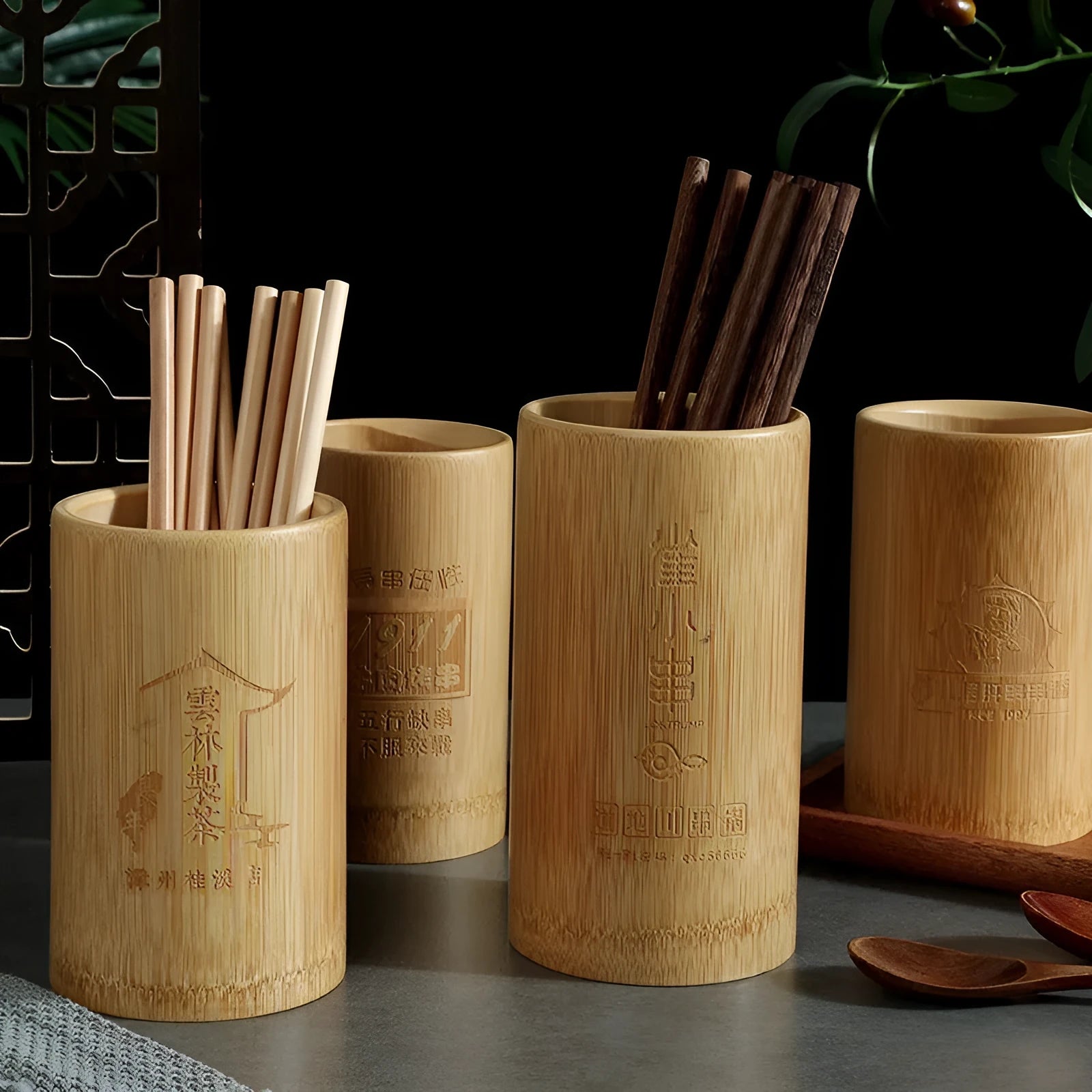 Portable wild bamboo chopsticks holder with natural bamboo construction and multiple size options