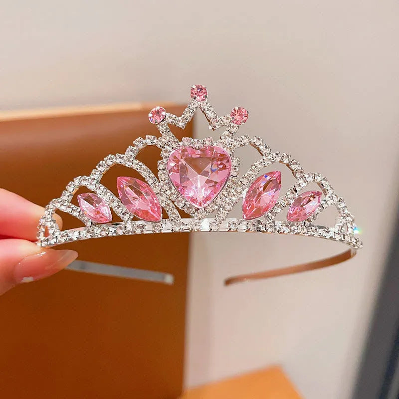 Crown hairband headdress with electroplated alloy metal and crystals for girls' princess dress-up