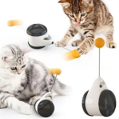 Plastic balance swing car cat toy in blue with swinging base for interactive play