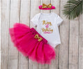 Girls' short-sleeved letter printed blouse and mesh skirt set in rose red, front view