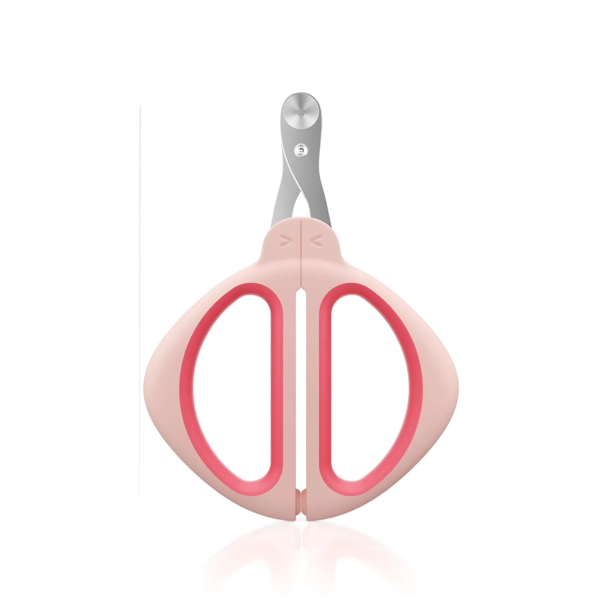 Blue cat nail clipper with a round positioning hole and non-slip handles on a white background.