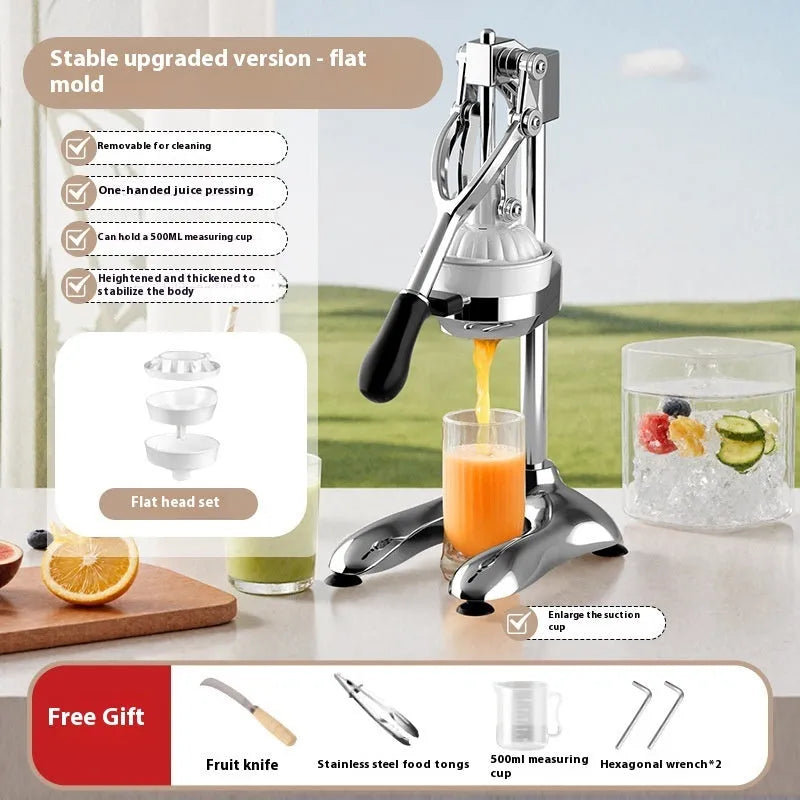 Manual commercial stainless steel and nylon citrus juicer on a countertop