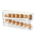 White plastic slide-out egg tray with automatic dispenser on a kitchen countertop