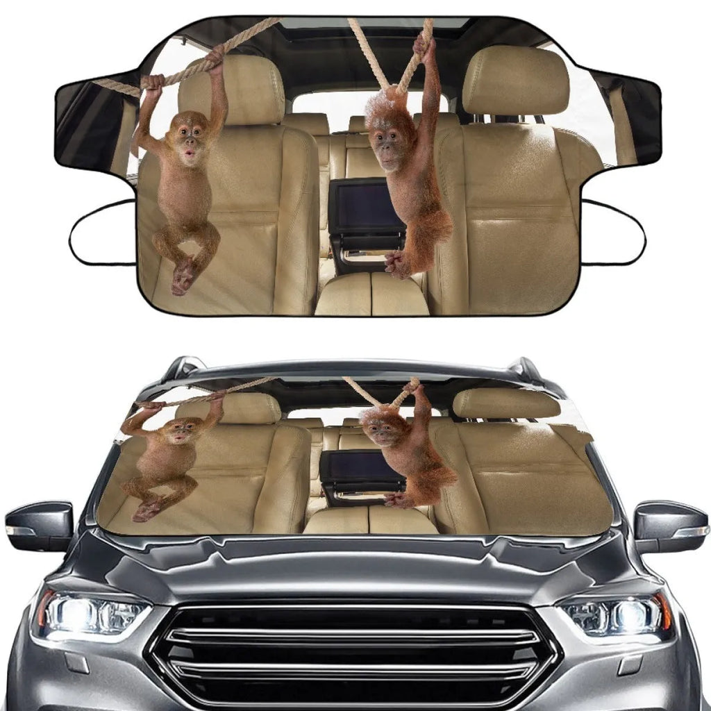 Car front gear sunshade made of aluminium film and polyester fabric with installation lanyard