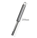 Stainless steel pineapple corer slicer with black plastic handle on a kitchen worktop.