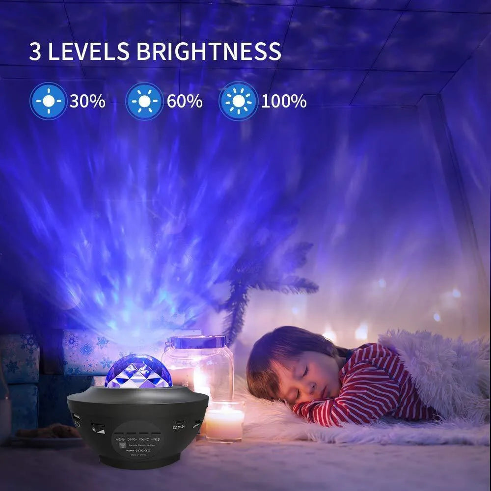 Round LED starry sky projector night light, 110mm, remote control and USB charging, black or white