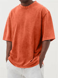 Men's loose-fitting distressed polyester t-shirt in solid colours with half sleeves