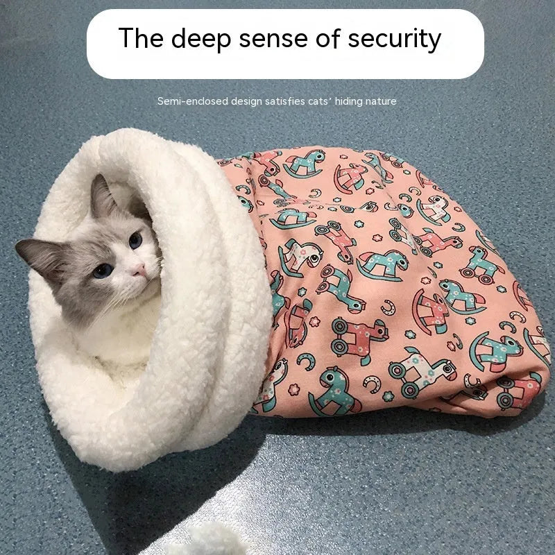 Blue rabbit colour thickened lambswool cat nest sleeping bag 55x45cm for small winter pet bed