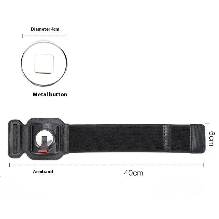 Black mobile phone arm strap holder suitable for sports and takeaway driving on a wrist.