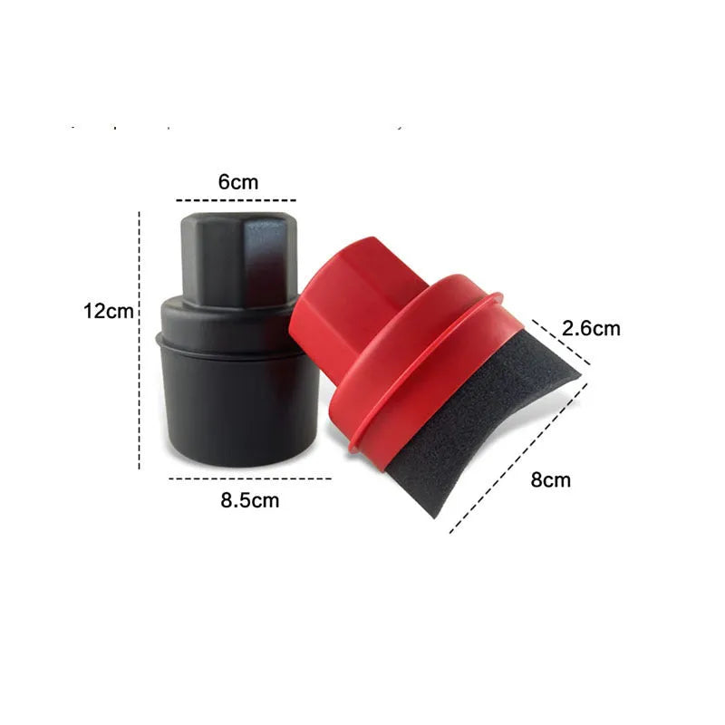 Black car tyre polishing sponge brush with handle and lid, showing dense sponge for applying tyre dressing.