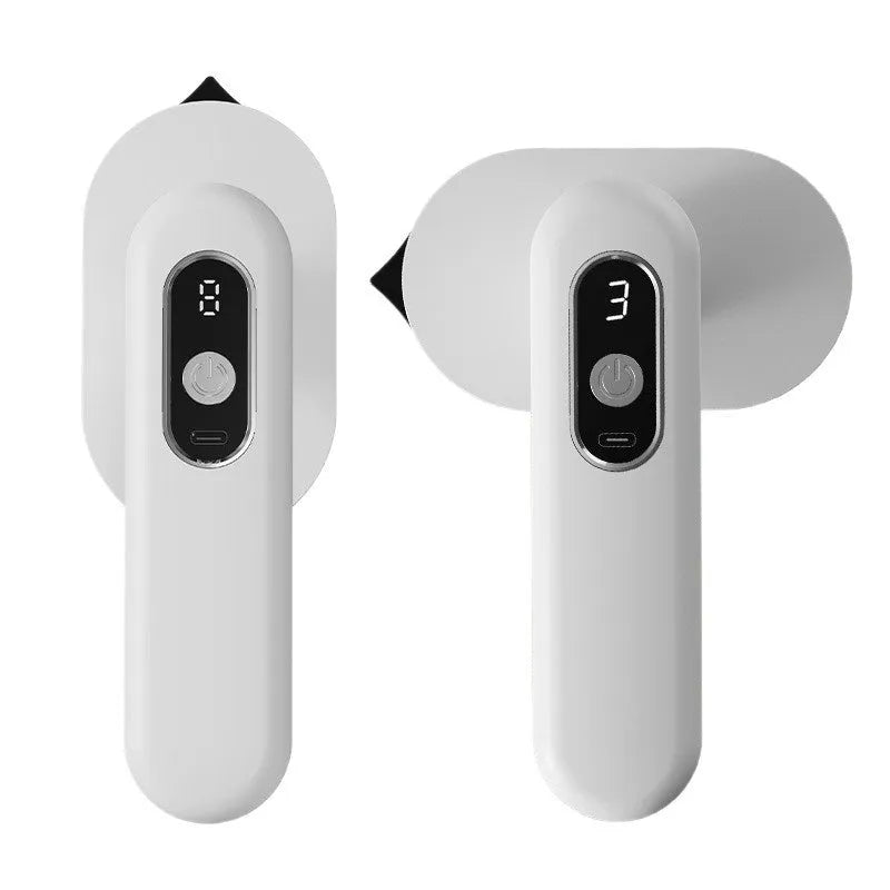 White plastic wireless mini portable pressing machine with USB power and 3-step thermostat on a neutral background