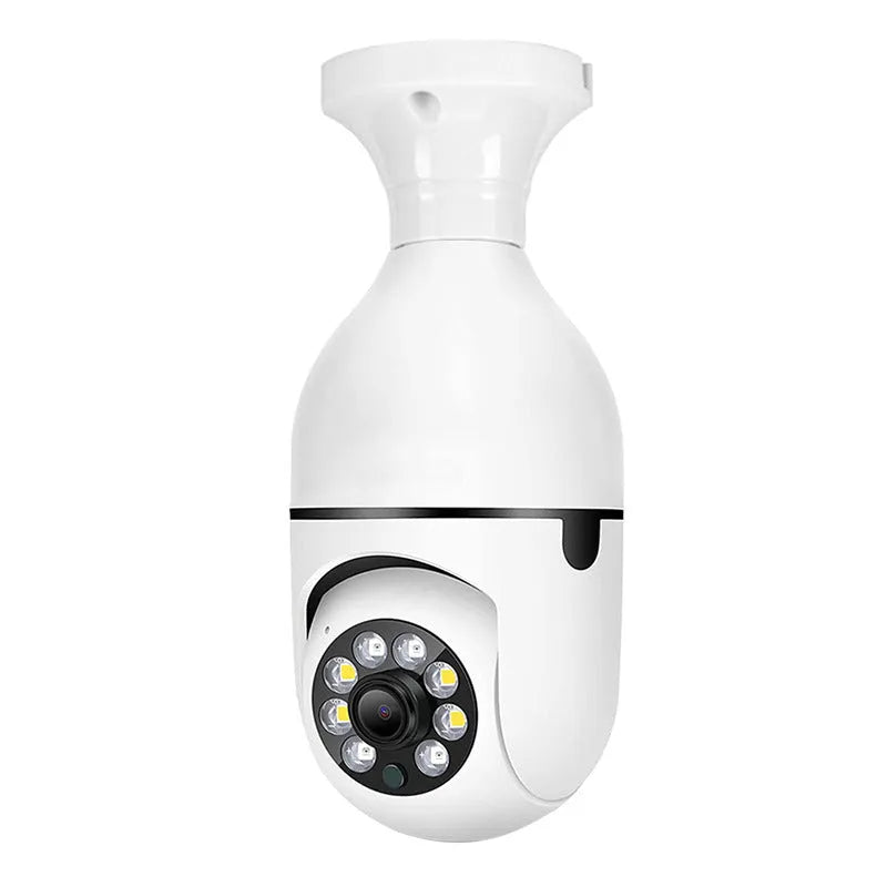 White A6 light bulb style surveillance camera with 8GB memory card for indoor and outdoor use