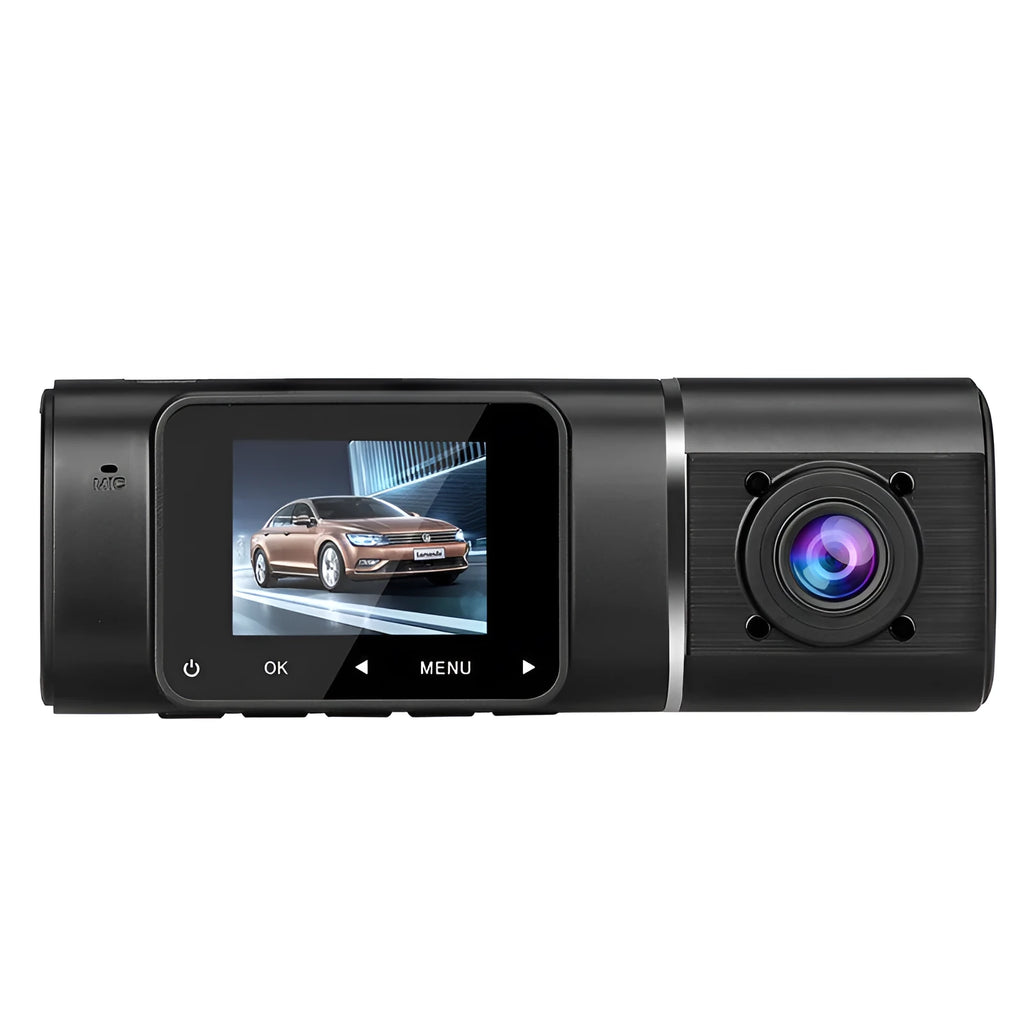 HD conjoined dual-lens car driving recorder in black with 170° wide angle, 12MP, windscreen mount