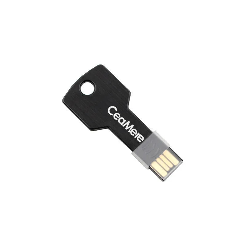 Personalised metal USB 2.0 flash drive with keychain loop in black colour