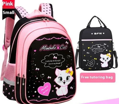 Kids school cute cat print backpack in nylon with zipper opening and computer pocket