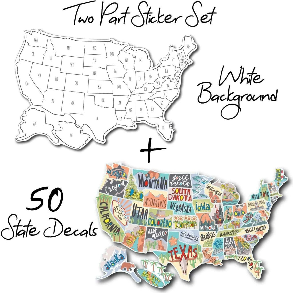 Travel-themed car sticker set with world map design and lettering options for vehicle decoration