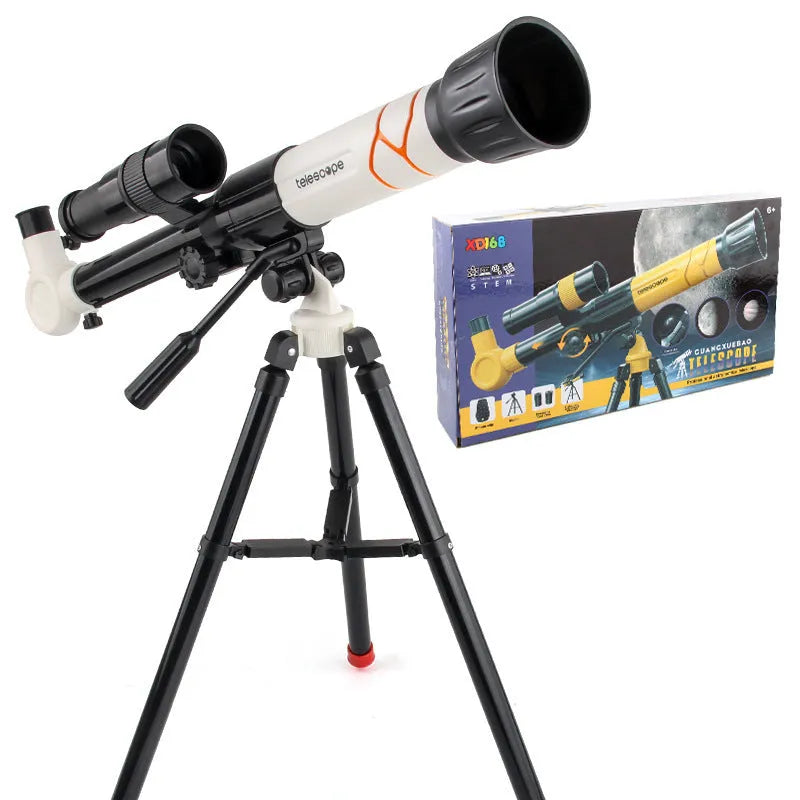 White and yellow plastic astronomical telescope with tripod for kids beginner astronomy