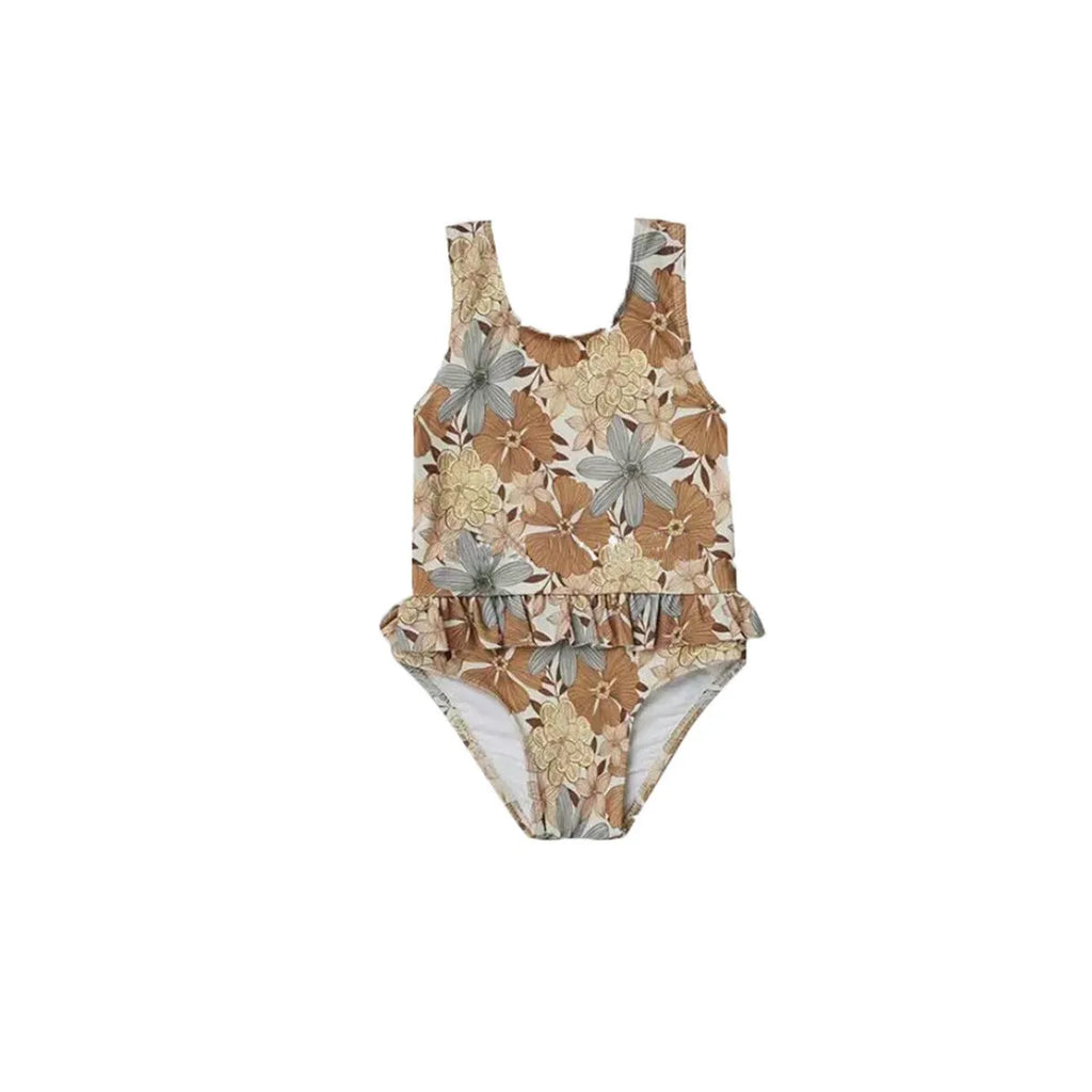 Girls' one piece swimsuit with high elasticity polyester fabric in floral and animal print designs