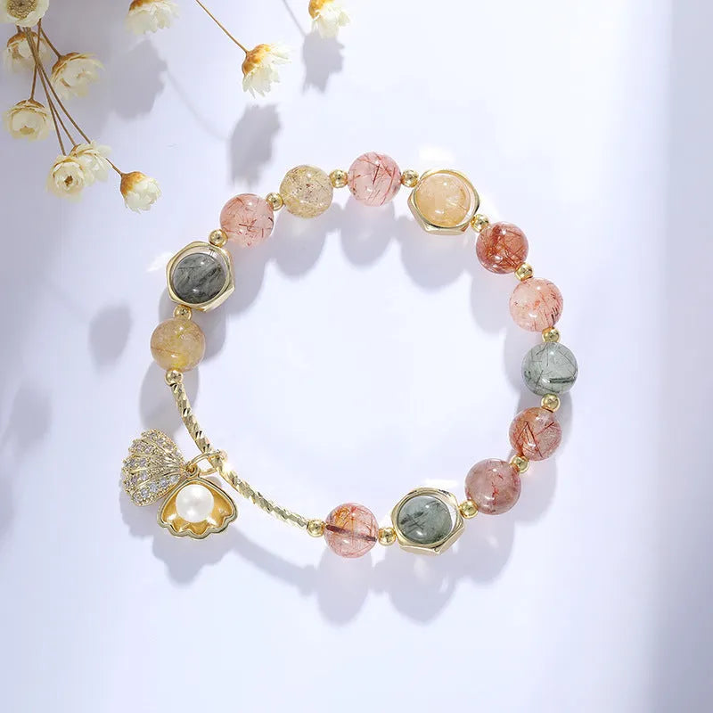 Women's cartoon crystal bracelet with colourful hair crystal shell and red sealant flower shell design